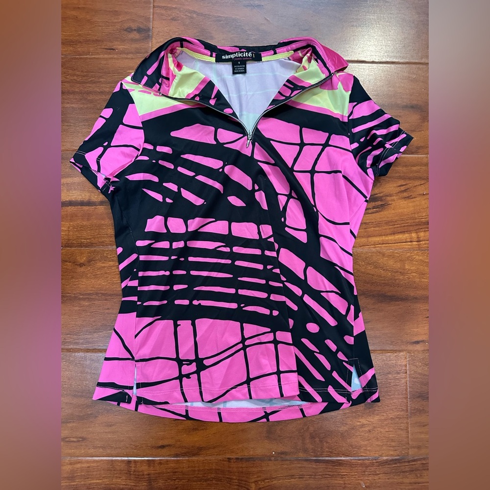Jamie Sadock Pink and Black Graphic Fitted golf Polo Shirt